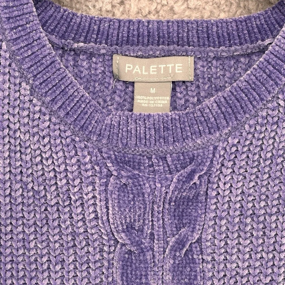 Palette Chenille Cable Knit Sweater Women's M Purple Cozy Soft Textured Pullover